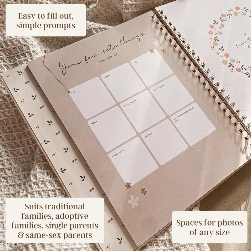 Peachly Baby Memory Book | Baby Book First Year Baby Book Keepsake for Milestones | Simple Cute Baby Scrapbook | Baby Books for Girl | Natural Linen - Clementine - Image 3